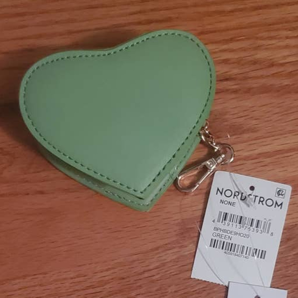 NWT! Nordstrom BP. Heart Zip Pouch in Minty Green ~ Cute for Valentines Day